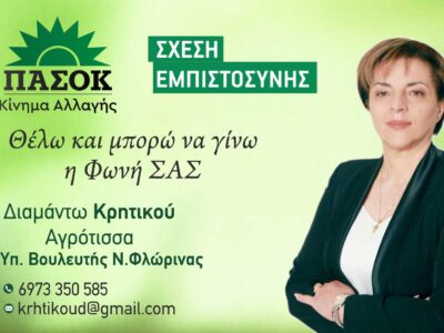 Σύντομο βιογραφικό σημείωμα της Υποψήφιας Βουλευτή ΠΑΣΟΚ της ΠΕ Φλώρινας Διαμαντούλας Κρητικού