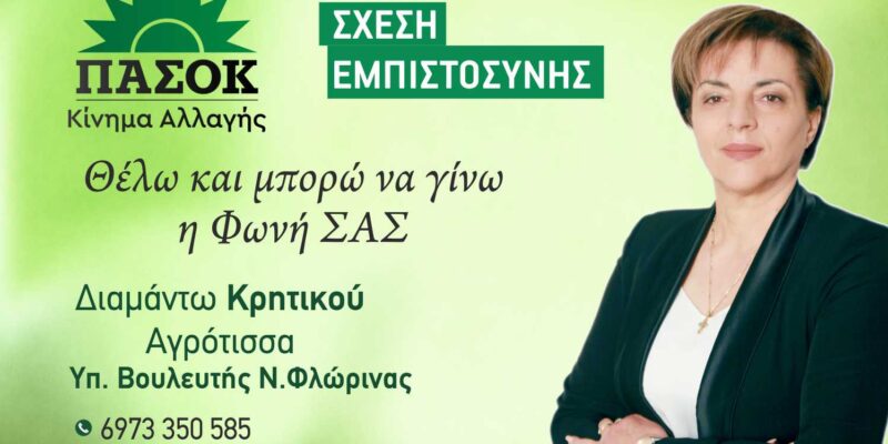 Σύντομο βιογραφικό σημείωμα της Υποψήφιας Βουλευτή ΠΑΣΟΚ της ΠΕ Φλώρινας Διαμαντούλας Κρητικού