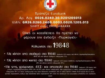 Άνοιγμα λογαριασμού και συγκέντρωση τροφίμων για τους πυρόπληκτους