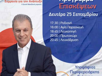 Γεώργιος Αμανατίδης πρόγραμμα επισκέψεων για σήμερα Δευτέρα 25 Σεπτεμβρίου 2023