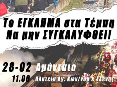 Κάλεσμα Συλλόγων Γονέων & Κηδεμόνων Σχολείων του Αμυνταίου στη συγκέντρωση για τα Τέμπη