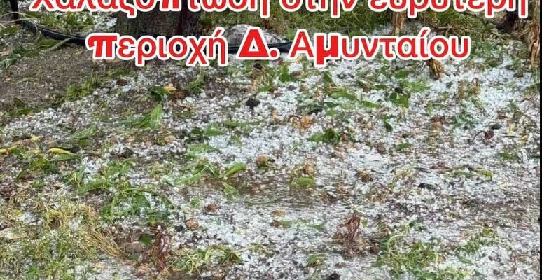 Εντονη χαλαζόπτωση στην περιοχή του Δήμου Αμυνταίου