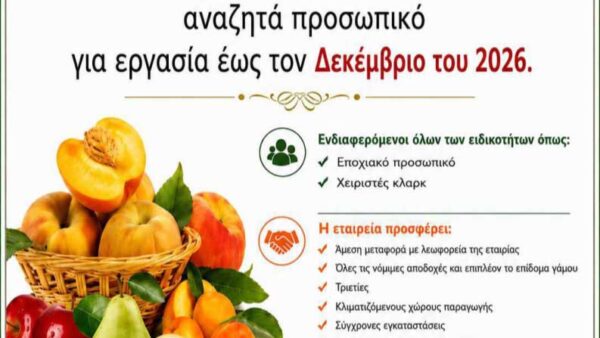 Η εταιρία ΚΡΟΝΟΣ ΑΕ, αναζητά προσωπικό για εργασία έως τον Δεκέμβριο του 2026