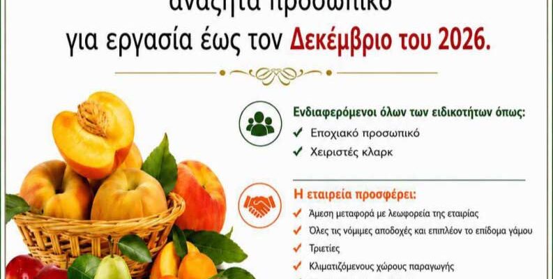 Η εταιρία ΚΡΟΝΟΣ ΑΕ, αναζητά προσωπικό για εργασία έως τον Δεκέμβριο του 2026